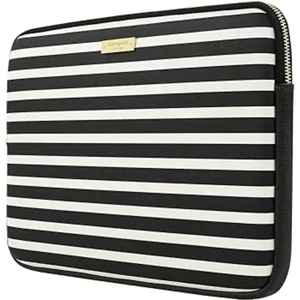 KATE‎ SPADE New York Black & White Stripe Padded iPad MacBook Tablet Zip Case